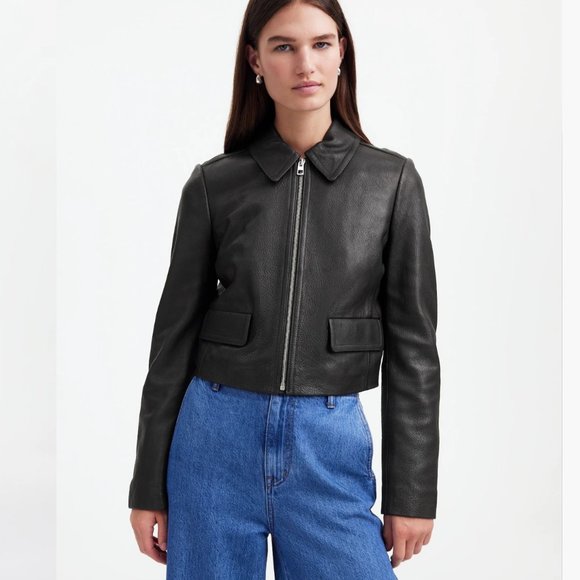 NWT Madewell Shrunken Zip-Front Jacket in Leather (size 8) - Picture 2 of 7